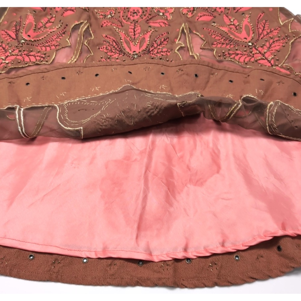 Basil & Maude A-Line Skirt Size 4 Coral Brown Embroidered Beaded Mesh Lined READ - Picture 8 of 16